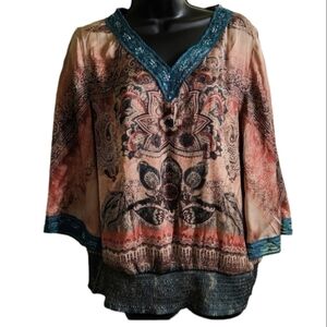 cocomo long-sleeved blouse for women in brown and blue color